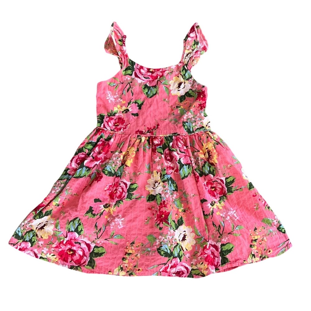 Zunie Girl Pink Floral Sleeveless Cotton Dress Size M‎ 7/8 Ruffle Strap Cotton